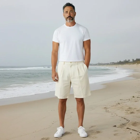 Vintage Ralph Lauren Two Pleat Shorts Mens 36 White Cotton Retro VTG Preppy L